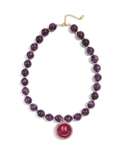 Ketting Kralen Smiley Pink - Purple