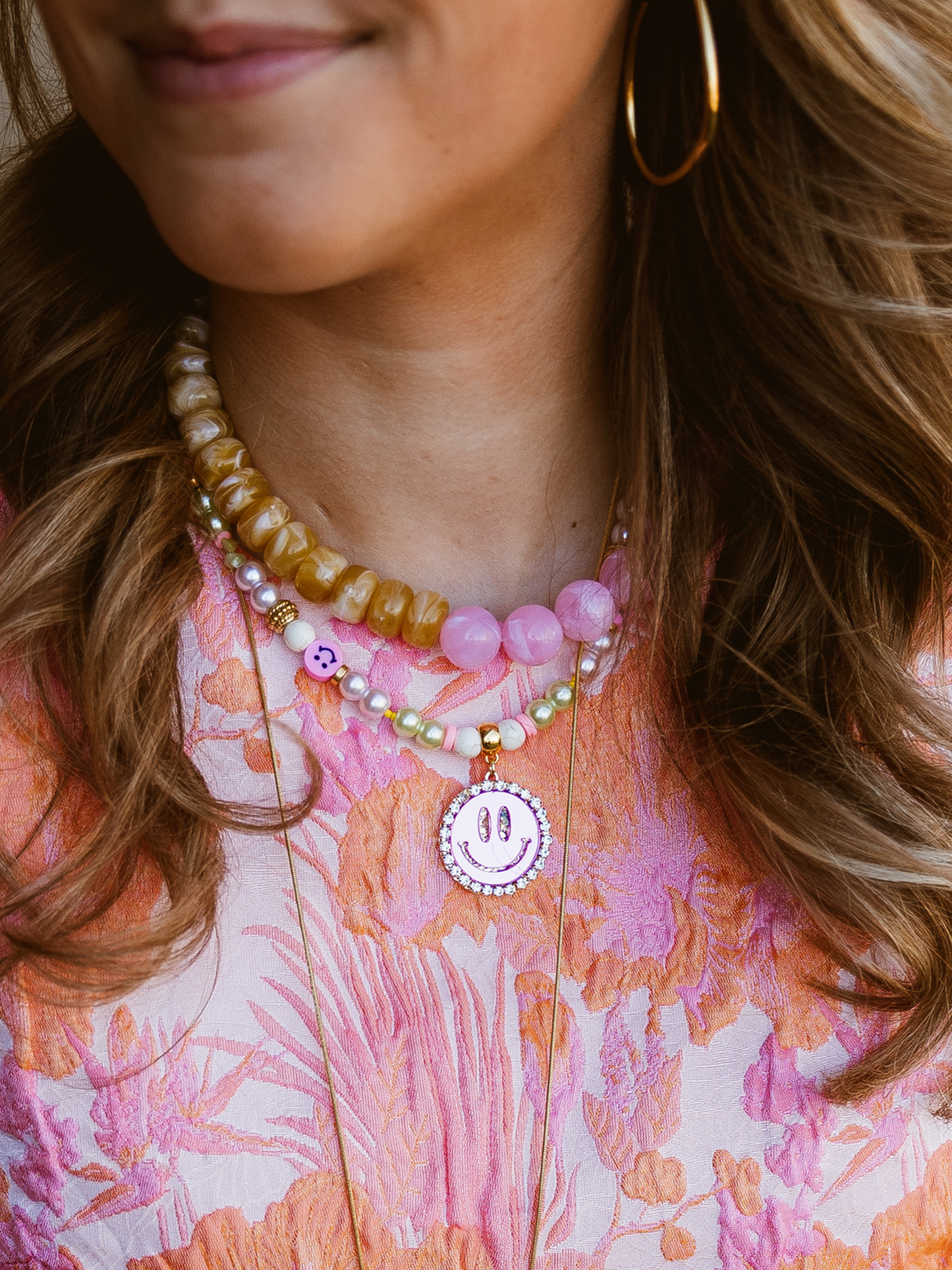 Ketting Lucky Kiki Smiley - Pink