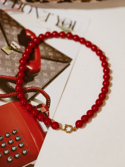 Ketting Kralen -  Bordeaux Rood