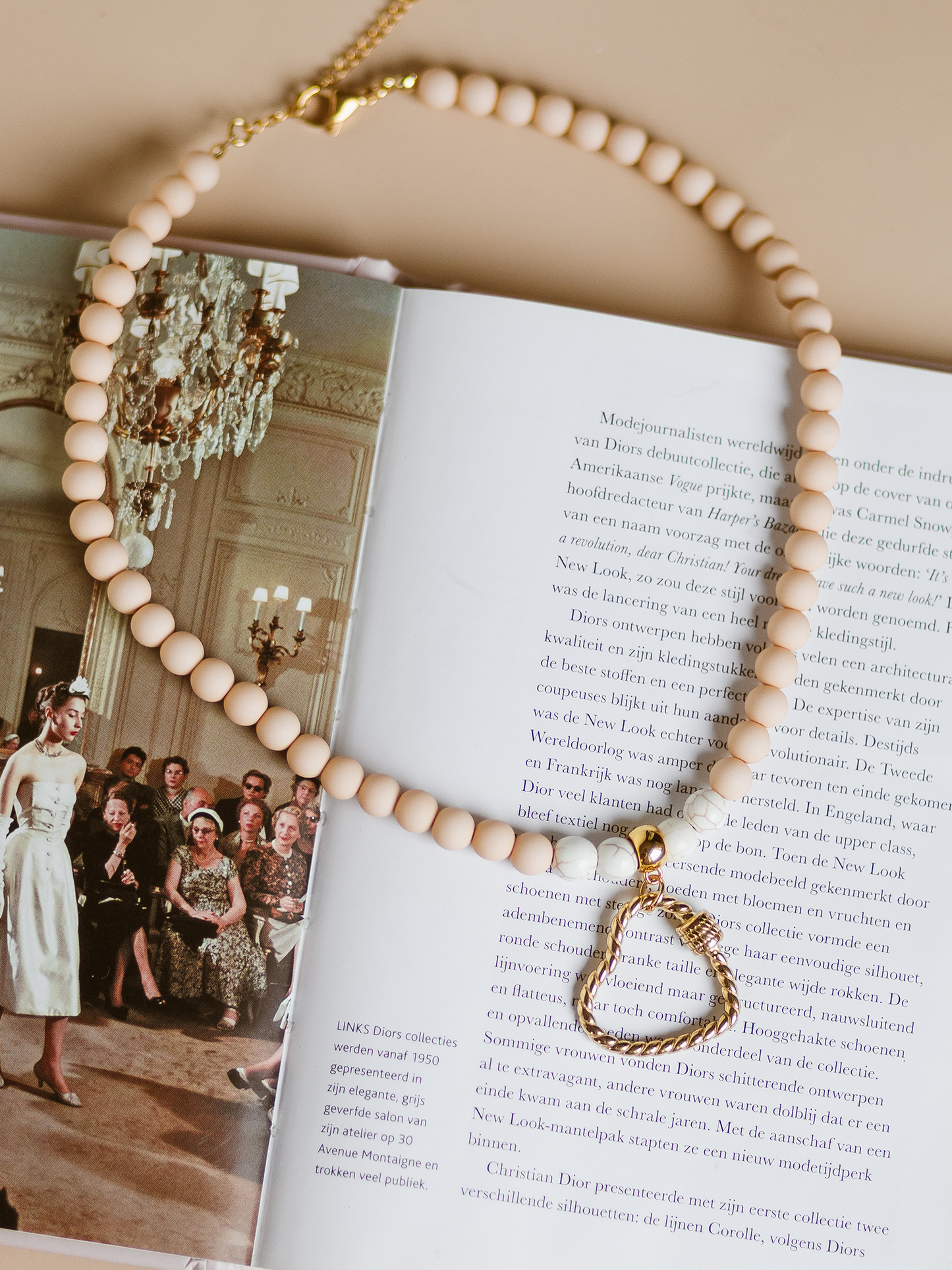 Ketting Kralen Heart Fleur - Nude