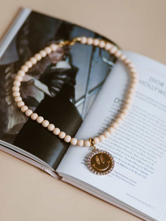 Ketting Kralen Smiley Gold - Nude