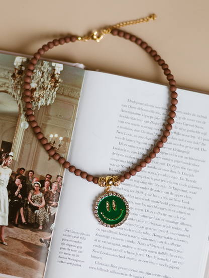 Ketting Kralen Smiley Green - Brown