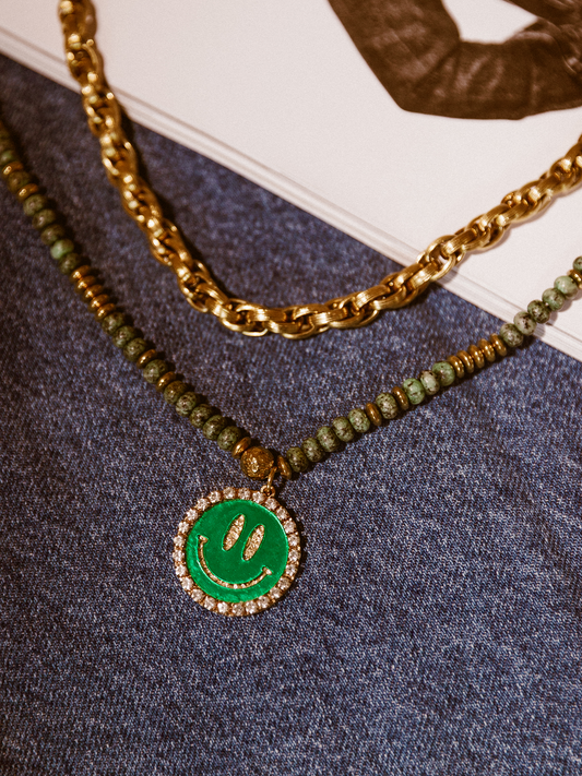 Ketting Kralen Smiley Green - Dark Green