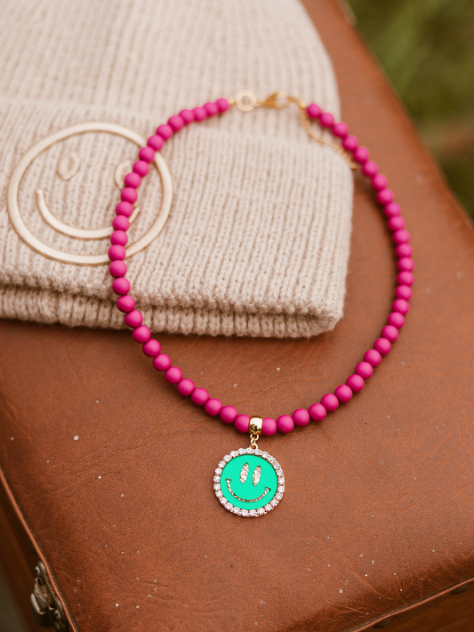 Ketting Kralen Smiley Green - Purple