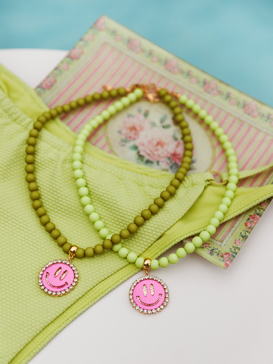 Ketting Kralen Smiley Pink - Neon Green