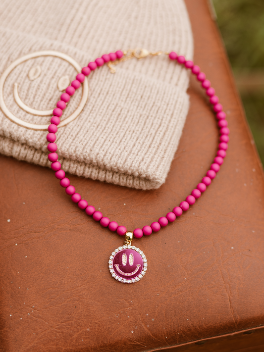 Ketting Kralen Smiley Pink - Purple
