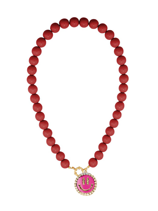 Ketting Kralen Smiley Roze -  Bordeaux Rood