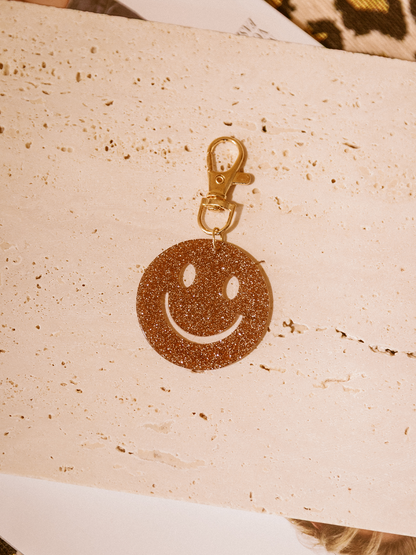 Keychain Smiley - Glitter Brown