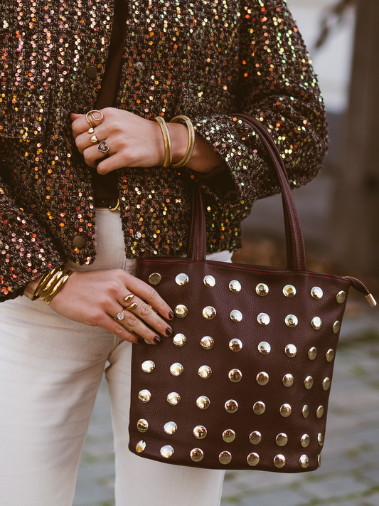 Leren tas Studs - Bordeaux