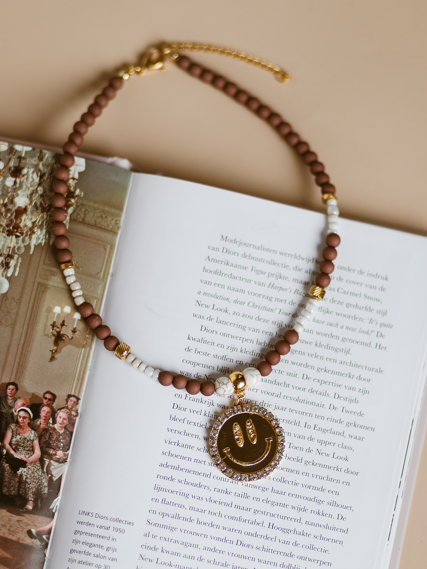 Limited Ketting Kralen Smiley Gold - Brown