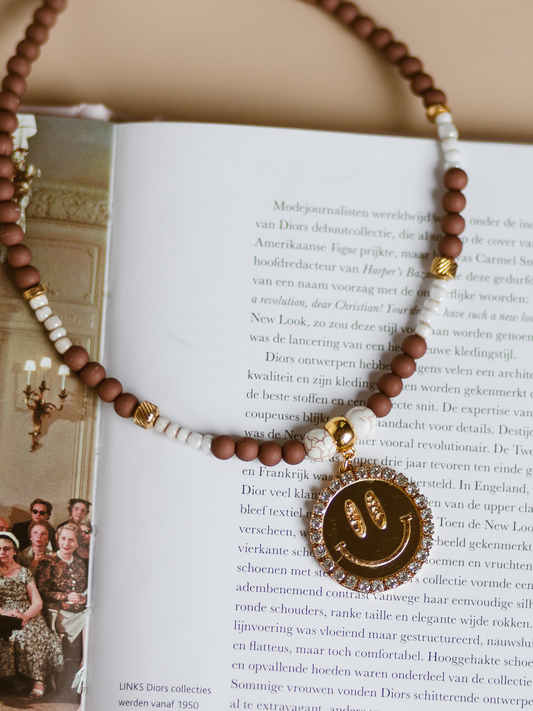 Limited Ketting Kralen Smiley Gold - Brown