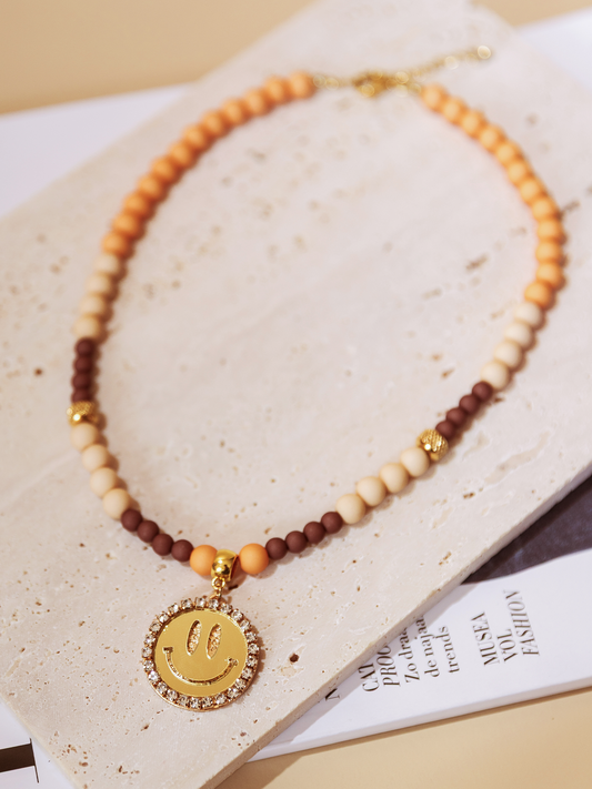 Limited Ketting Kralen Smiley Gold - Orange