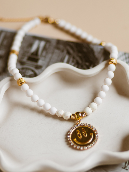 Limited Ketting Kralen Smiley Gold - White