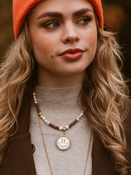 Limited Ketting Kralen Smiley Gold - Brown