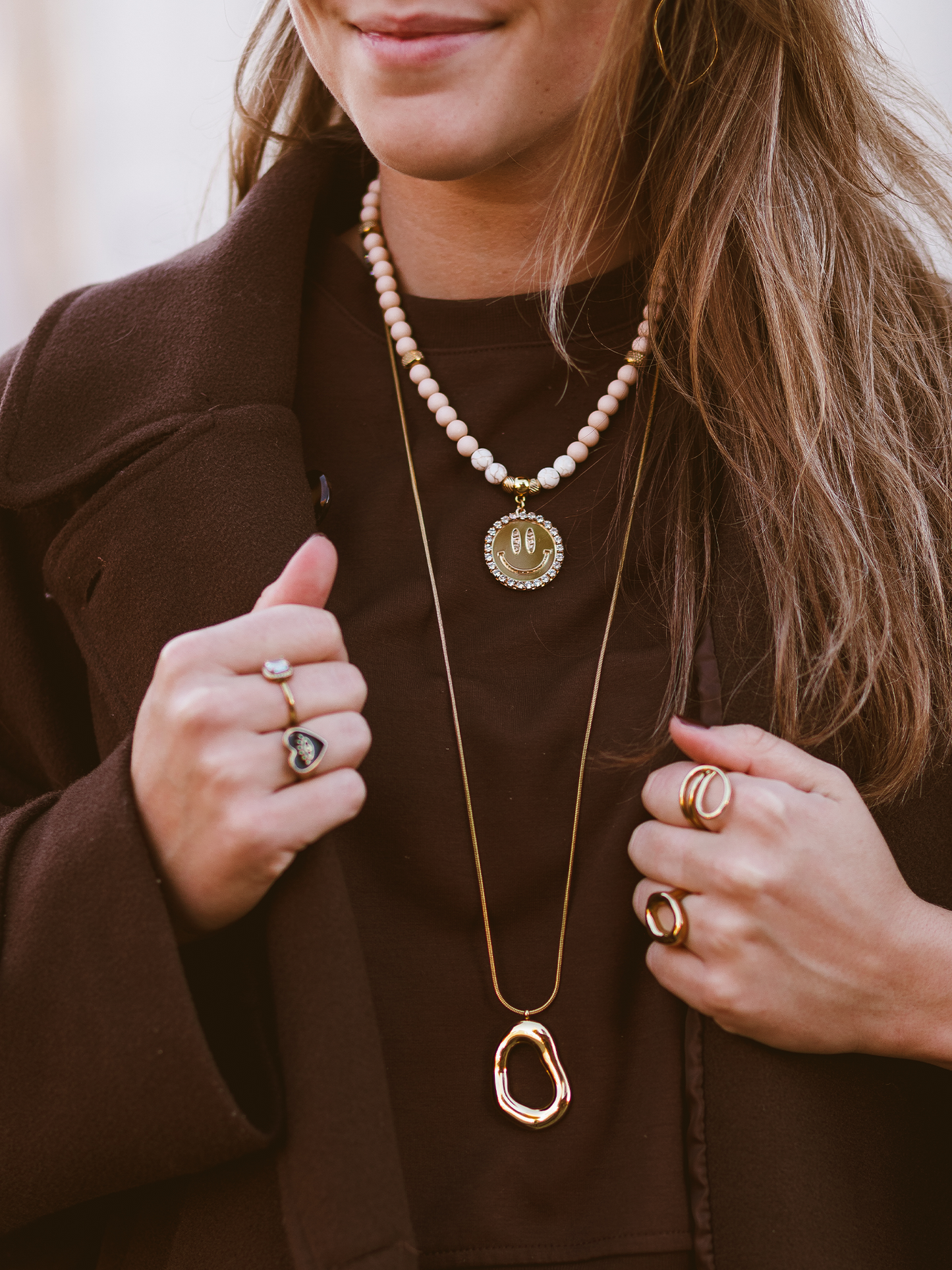 Limited Ketting Kralen Smiley Gold - Nude