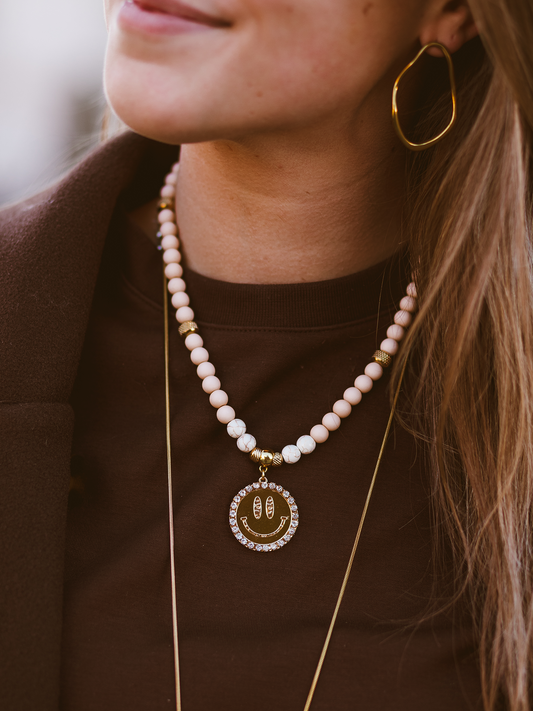 Limited Ketting Kralen Smiley Gold - Nude