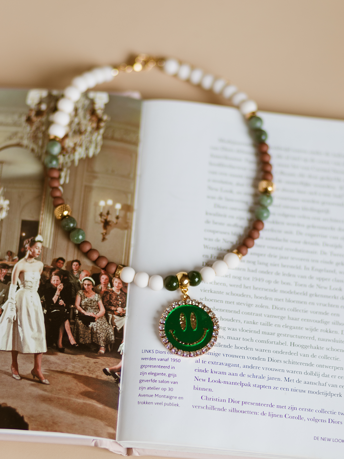 Limited Ketting Kralen Smiley Green - Brown/White