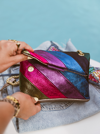 Limited Leren Tas Rainbow Metallic - Multi Color