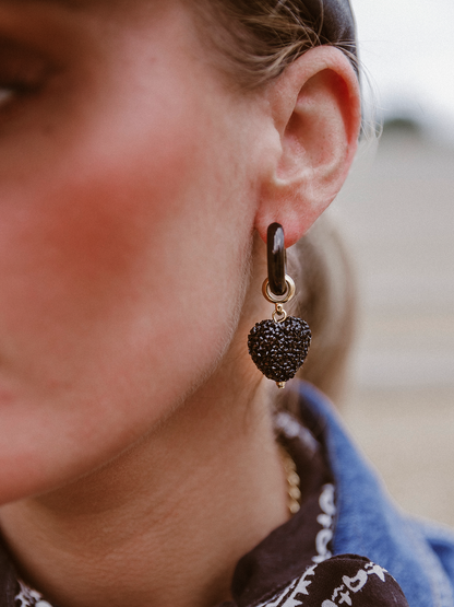 Oorbel Hannah Heart Black - Goud
