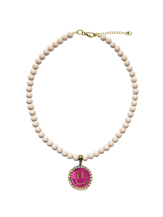 Ketting Kralen Smiley Roze - Nude