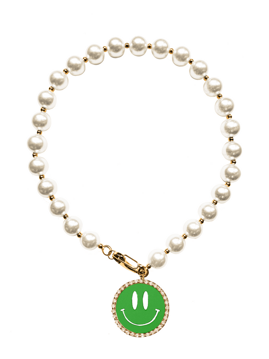 Parel Ketting Bo Smiley Groen Groot - Goud