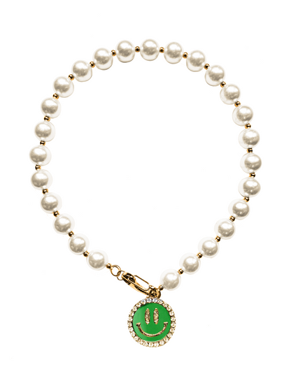 Parel Ketting Smiley Groen - Goud