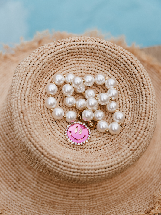 Parel Ketting Smiley Roze - Goud