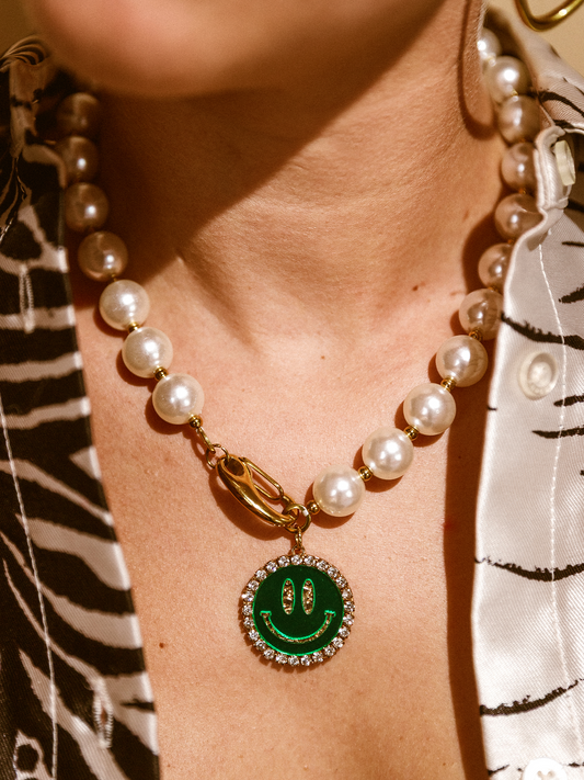 Parel Ketting Smiley Groen - Goud