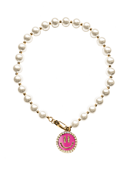 Parel Ketting Smiley Roze - Goud