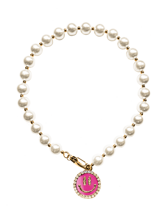 Parel Ketting Smiley Roze - Goud