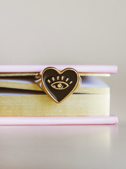 Ring Heart Black - Goud