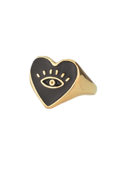 Ring Heart Black - Goud