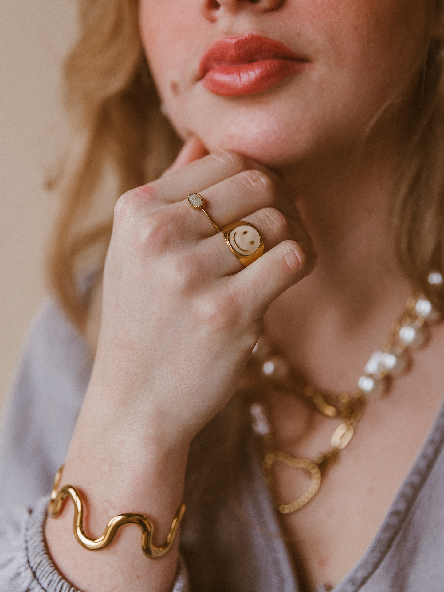 Ring Smiley White - Goud