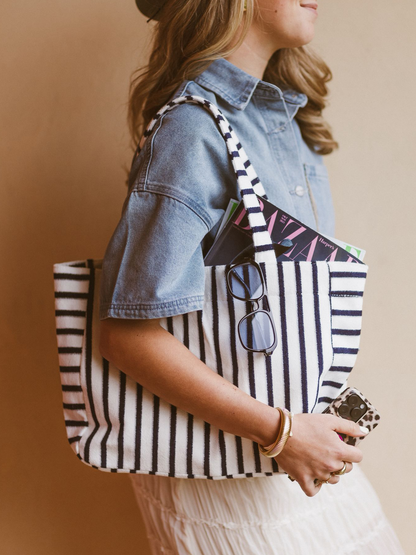 Strandtas Tess Gestreept - Navy Blue