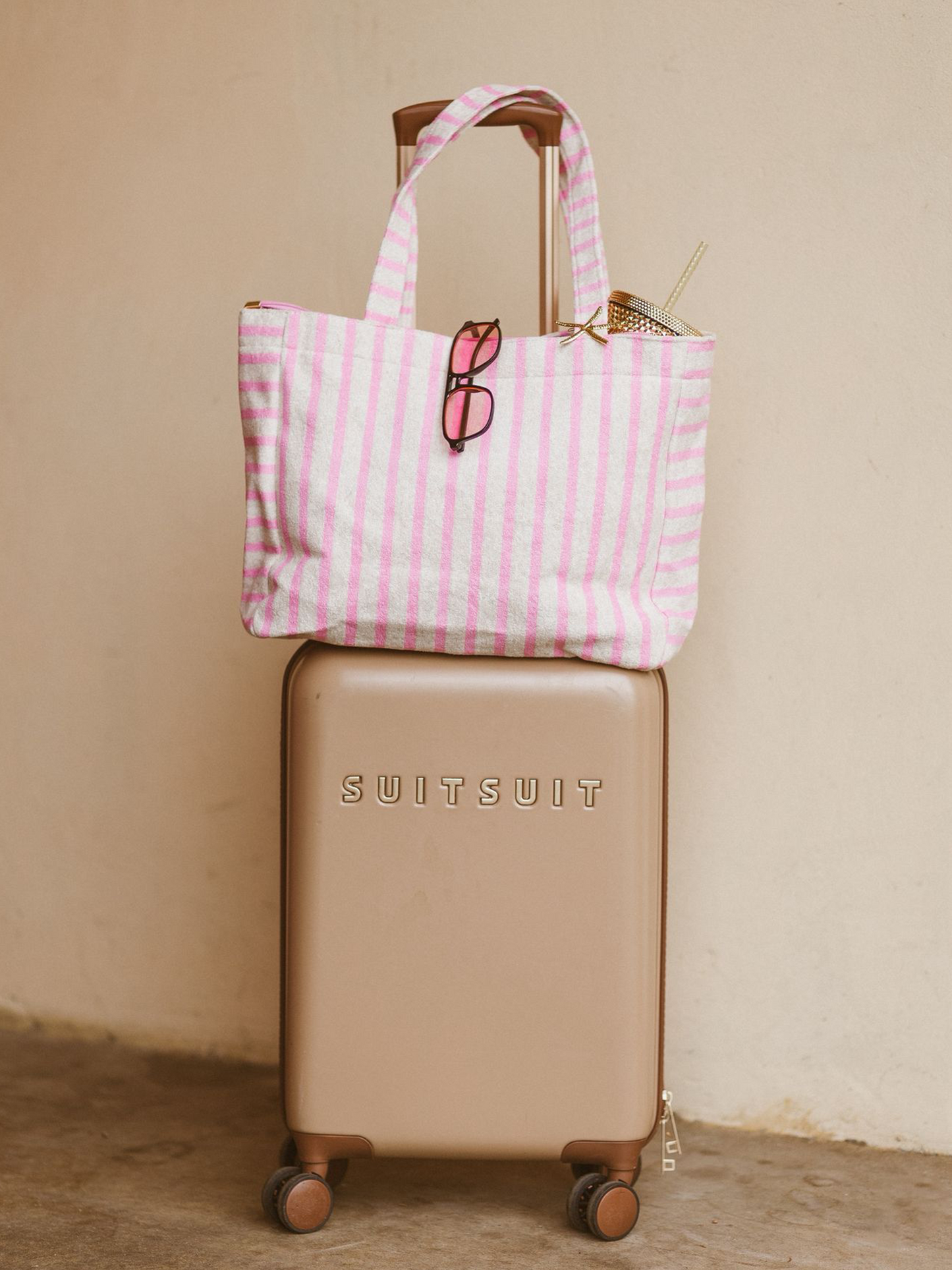 Strandtas Tess Gestreept - Pink