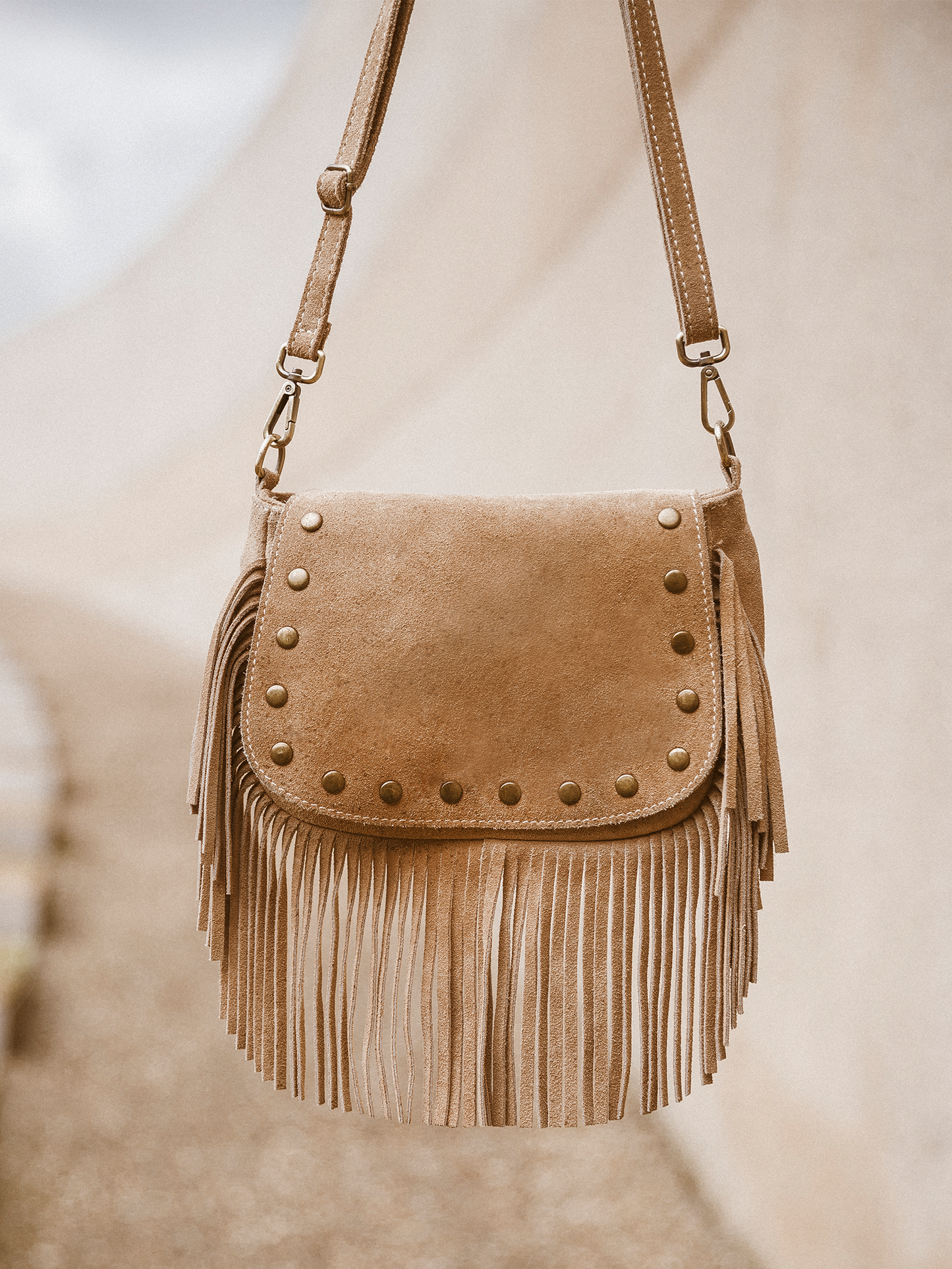 Leren Tas Crossbody Suede - Beige