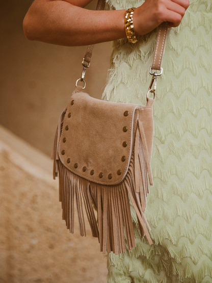 Leren Tas Crossbody Suede - Beige