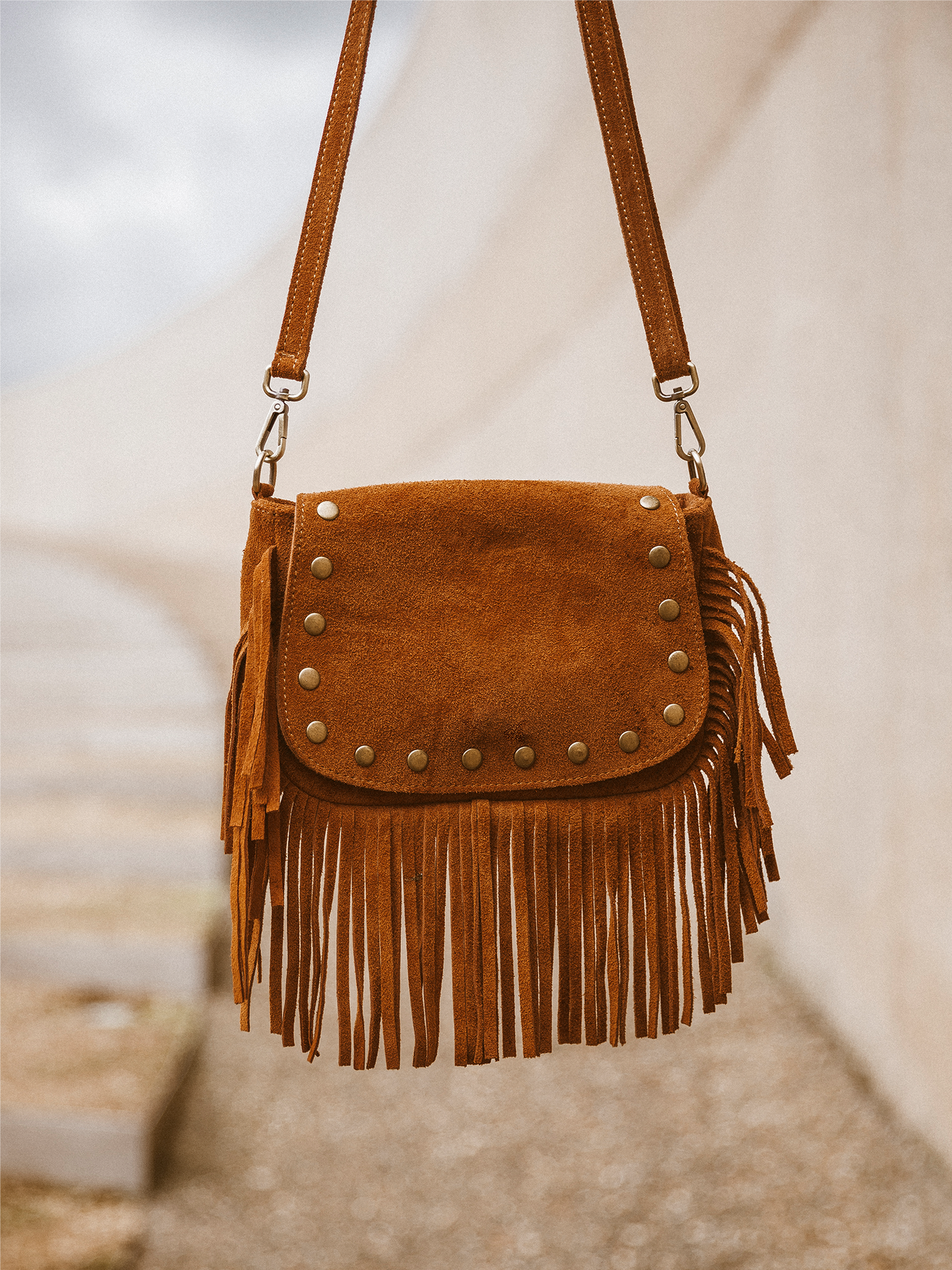 Leren Tas Crossbody Suede - Brown