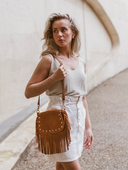 Leren Tas Crossbody Suede - Brown