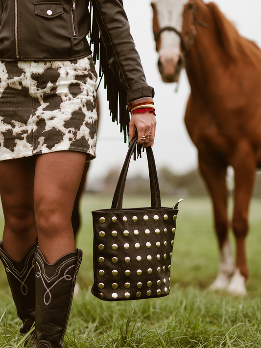 Leren tas Studs - Zwart
