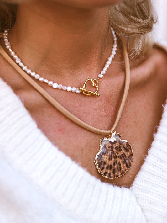 Ketting Beige Schelp Panter - Goud
